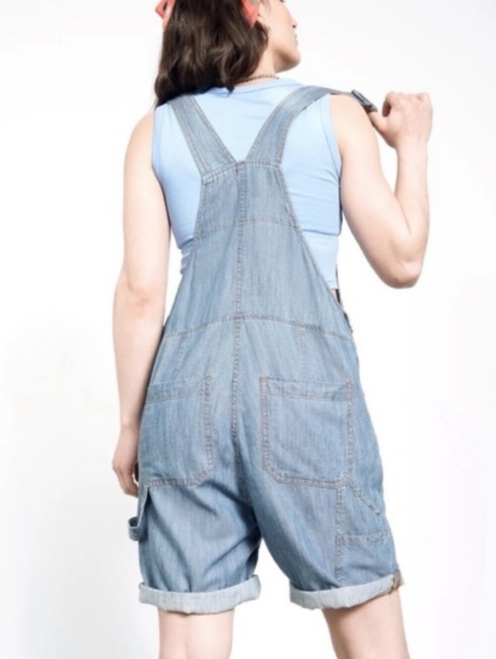 Wildfang S The Essential Chambray Blue Denim Shortalls - Picture 8 of 8